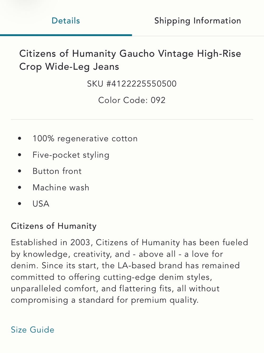 Citizens Of Humanity Gaucho Vintage High Rise Crop Wide Leg Jeans - Picture 4 of 8